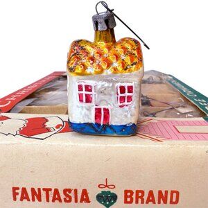 Fantasia Charming House Mercury Glass Hand Painted Vintage Christmas Ornament